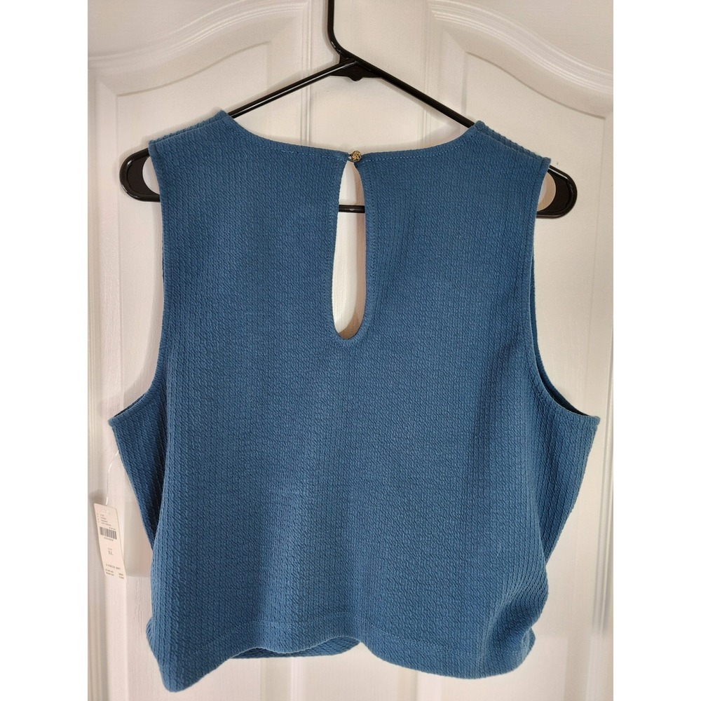 Anthropologie Navy Teal Textured Wrap Front Keyhole Back Crop Top XL NWT - Picture 2 of 7